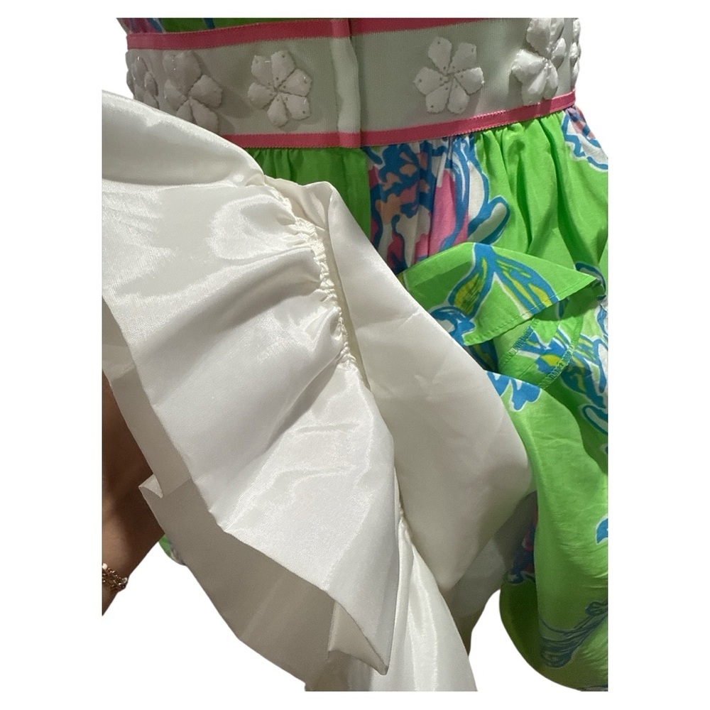 LILLY PULITZER WOMEN’S LANGLEY DRESS  LIME GREEN FLORAL SILK STRAPLESS SZ 8 - Picture 6 of 7